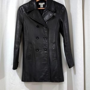 Bebe Moda Long Length Genuine Leather Jacket, Size Petite